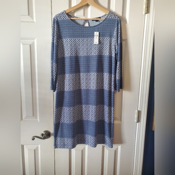 NWT Banana Republic Factory blue patterned dress M - Picture 1 of 14